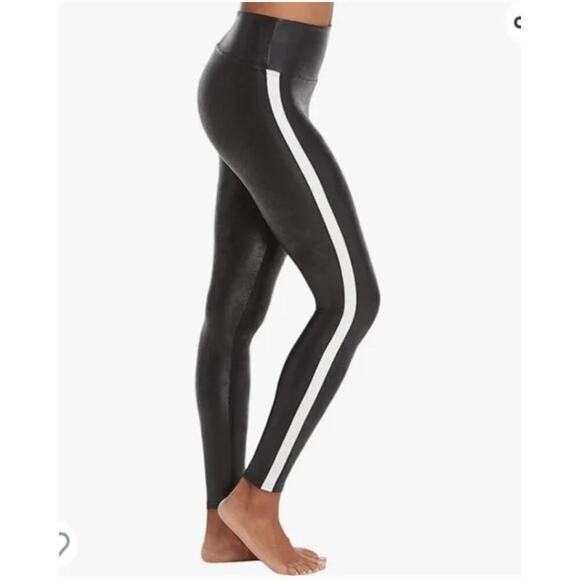 SPANX Pants - NWT Spanx Faux Leather White Stripe Legging